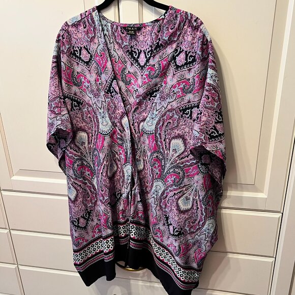 IMAN Tops - IMAN GLOBAL CHIC Luxury Resort Navy & Pink Paisley-Print Kimono (Plus‎ 1X)